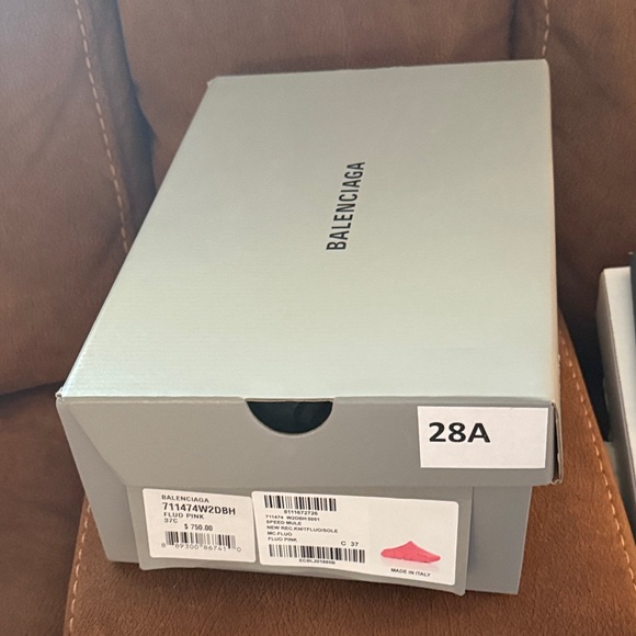 Balenciaga Neon Pink Knit Slip-Ons - Picture 5 of 6